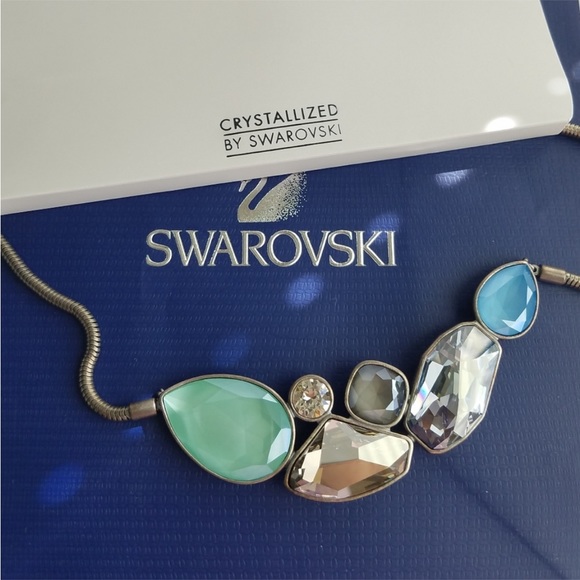 AUTHENTIC Swarovski Crystallized Green & Blue Multicolor Collar Necklace NWT - Picture 9 of 10